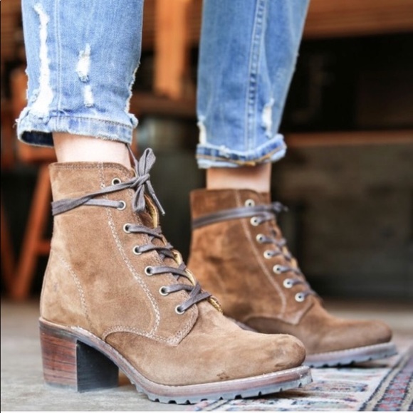 Frye Shoes - FRYE SABRINA SUEDE “wood” LACE UP ANKLE BOOTS
